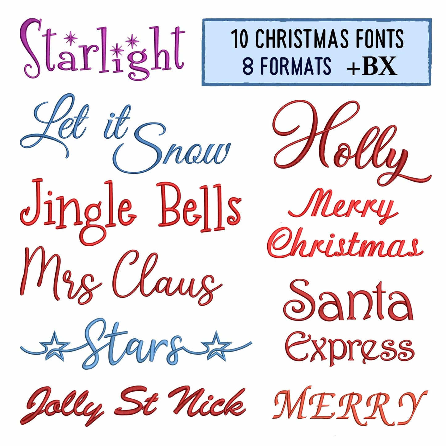 10 Christmas embroidery fonts bundle