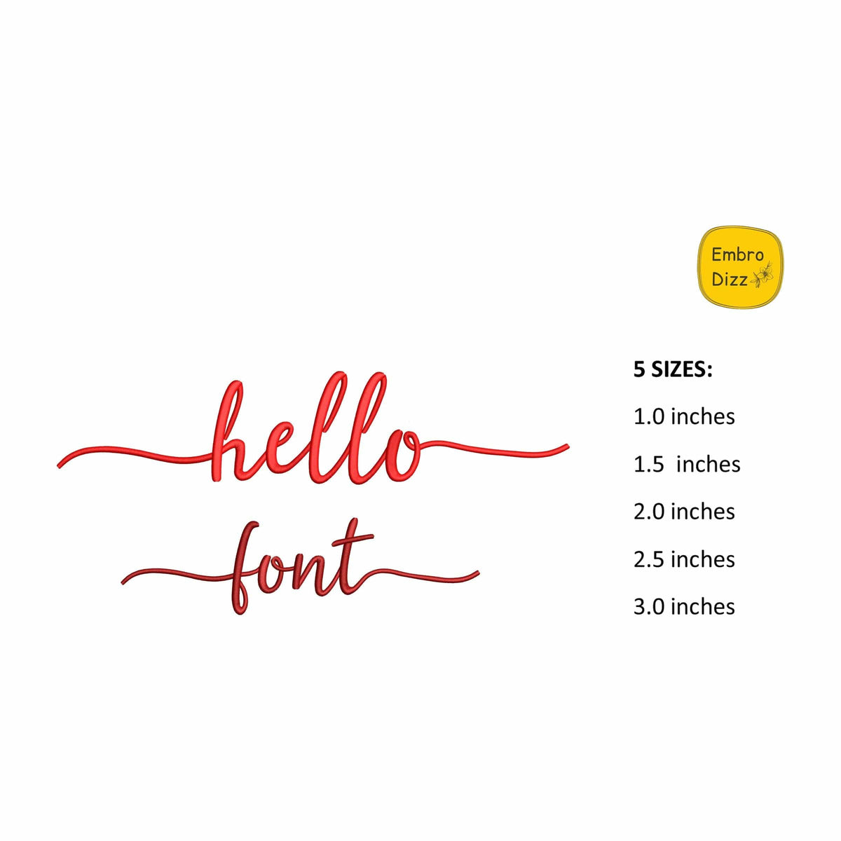 2 duo embroidery font bundle Hello size chart