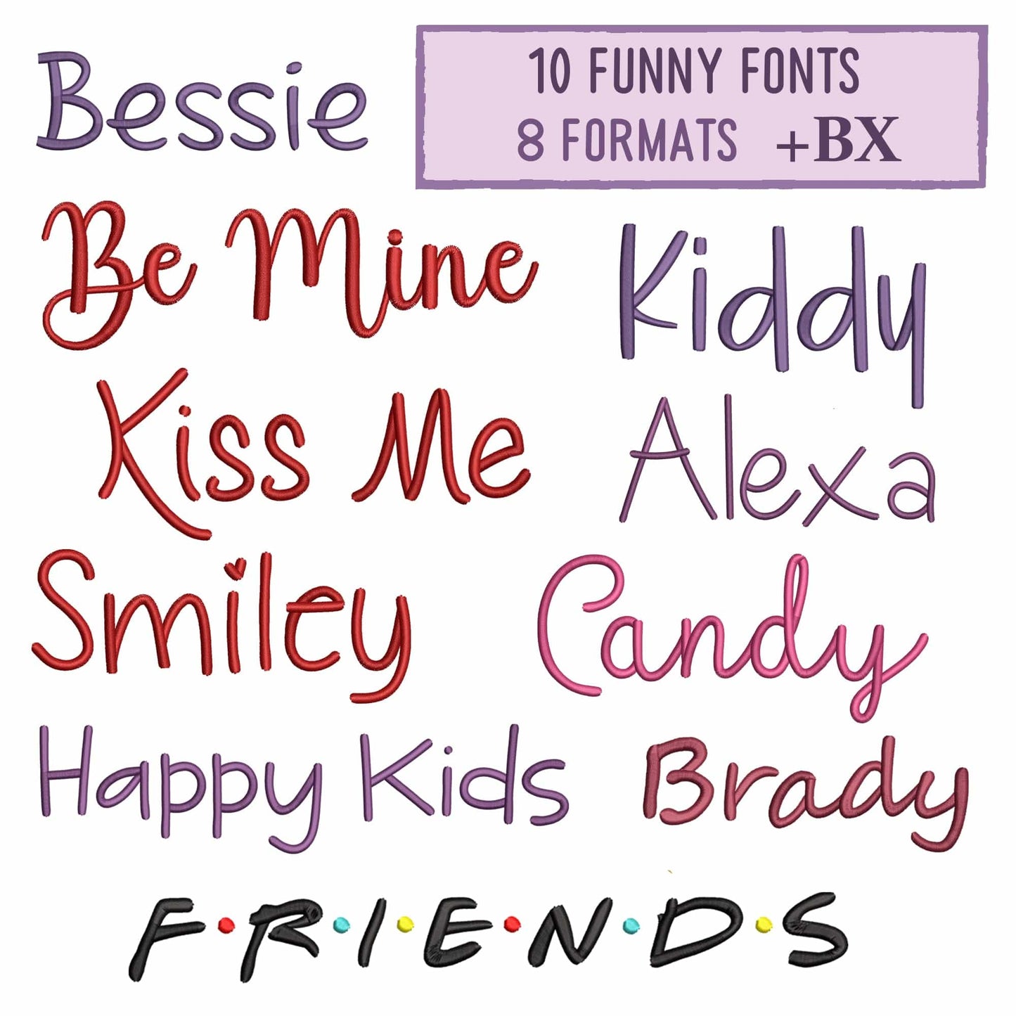 10 Funny embroidery fonts bundle