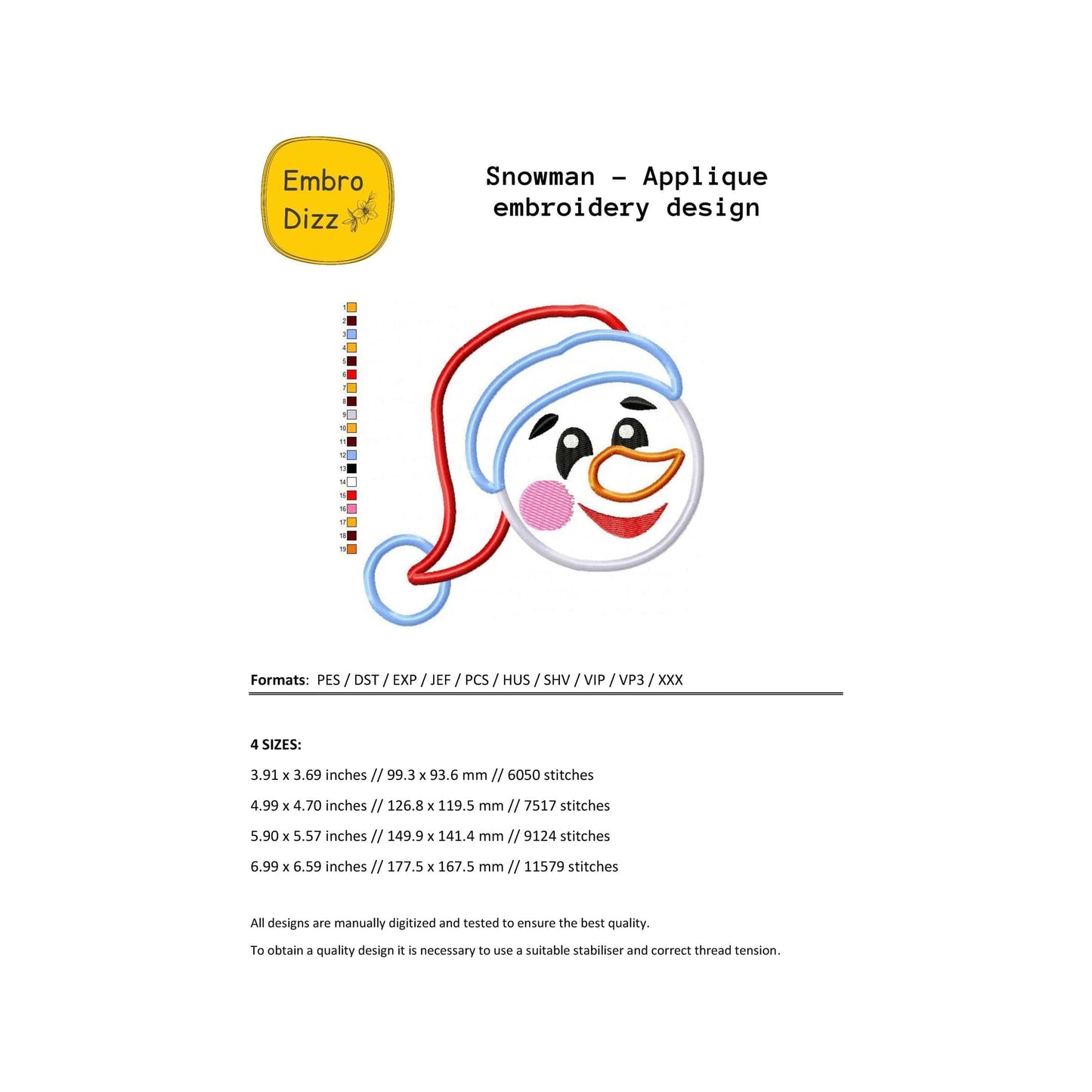 Snowman - Applique embroidery design