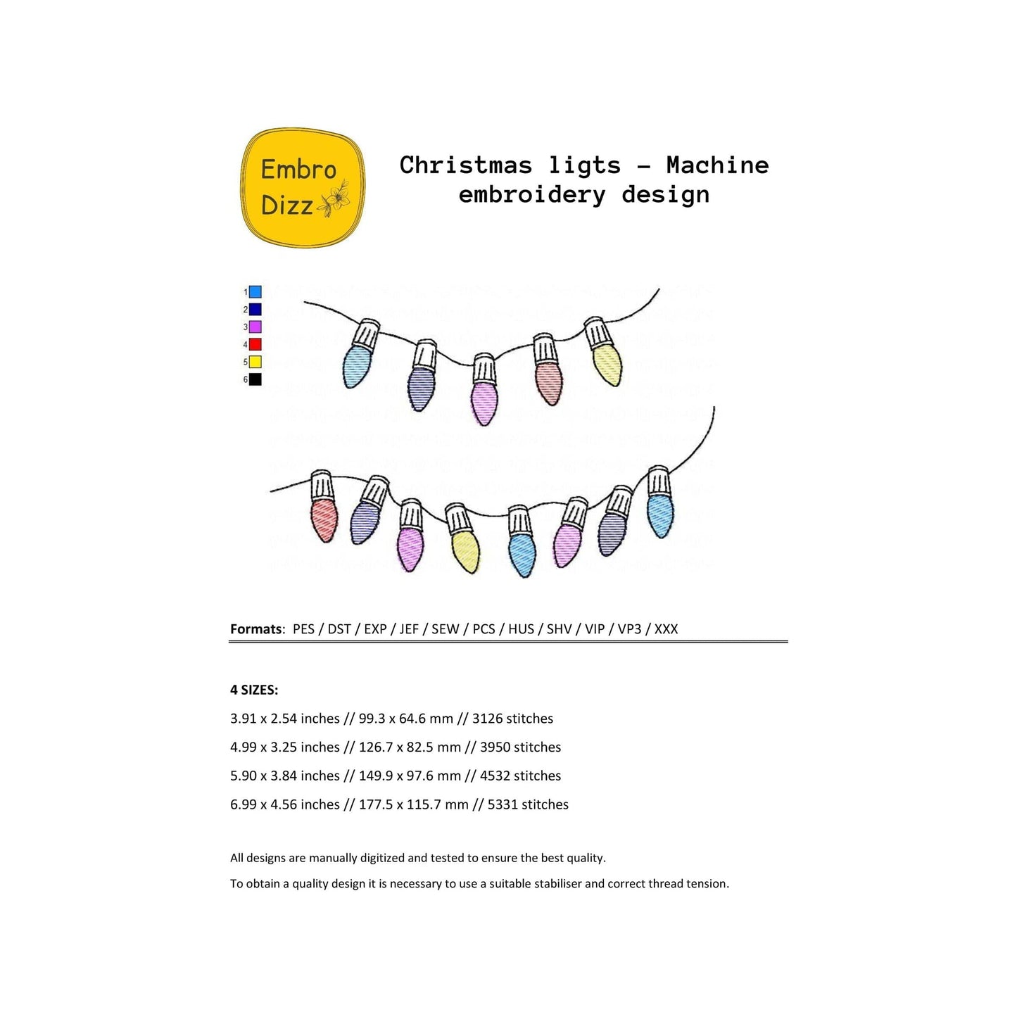 Christmas lights - Embroidery design