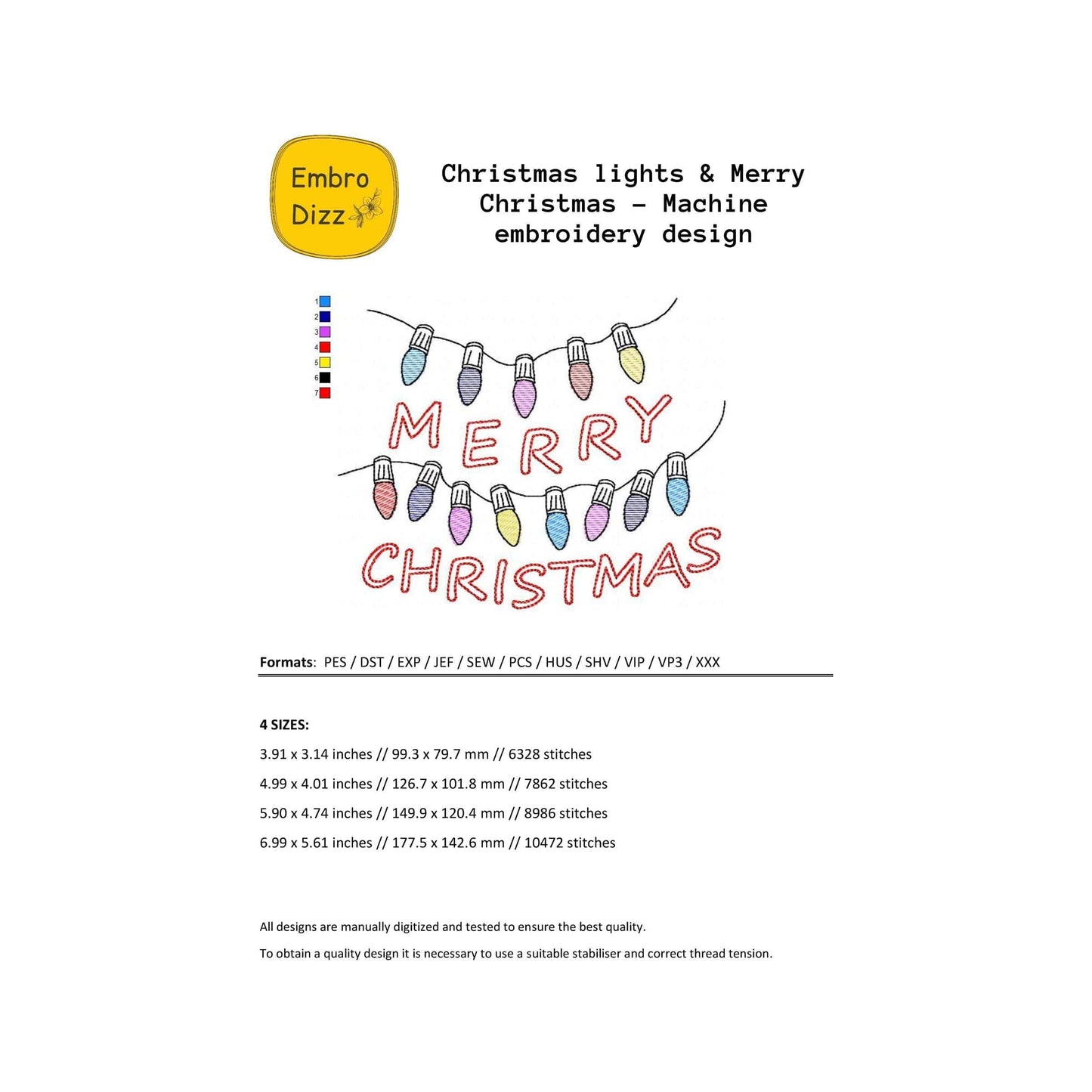 Merry Christmas lights - Embroidery design