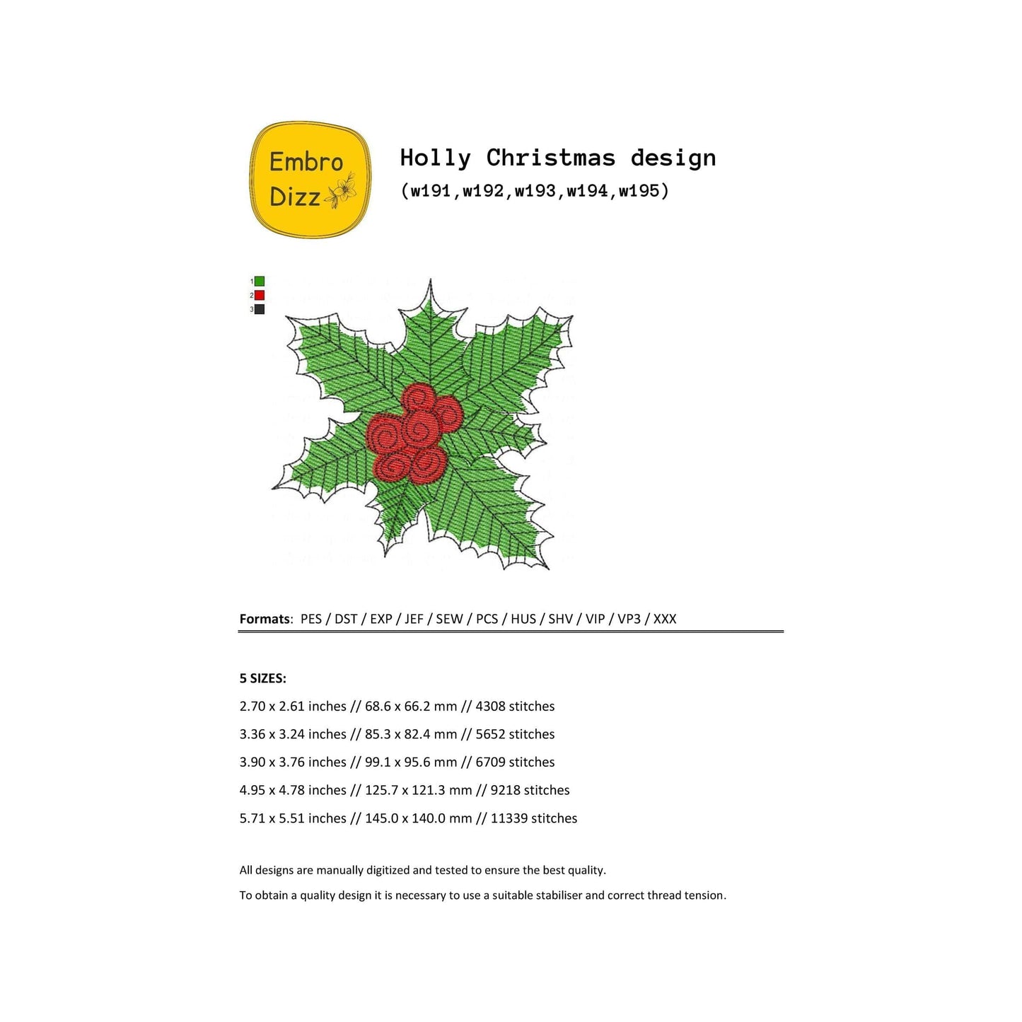 Holly - Christmas embroidery design