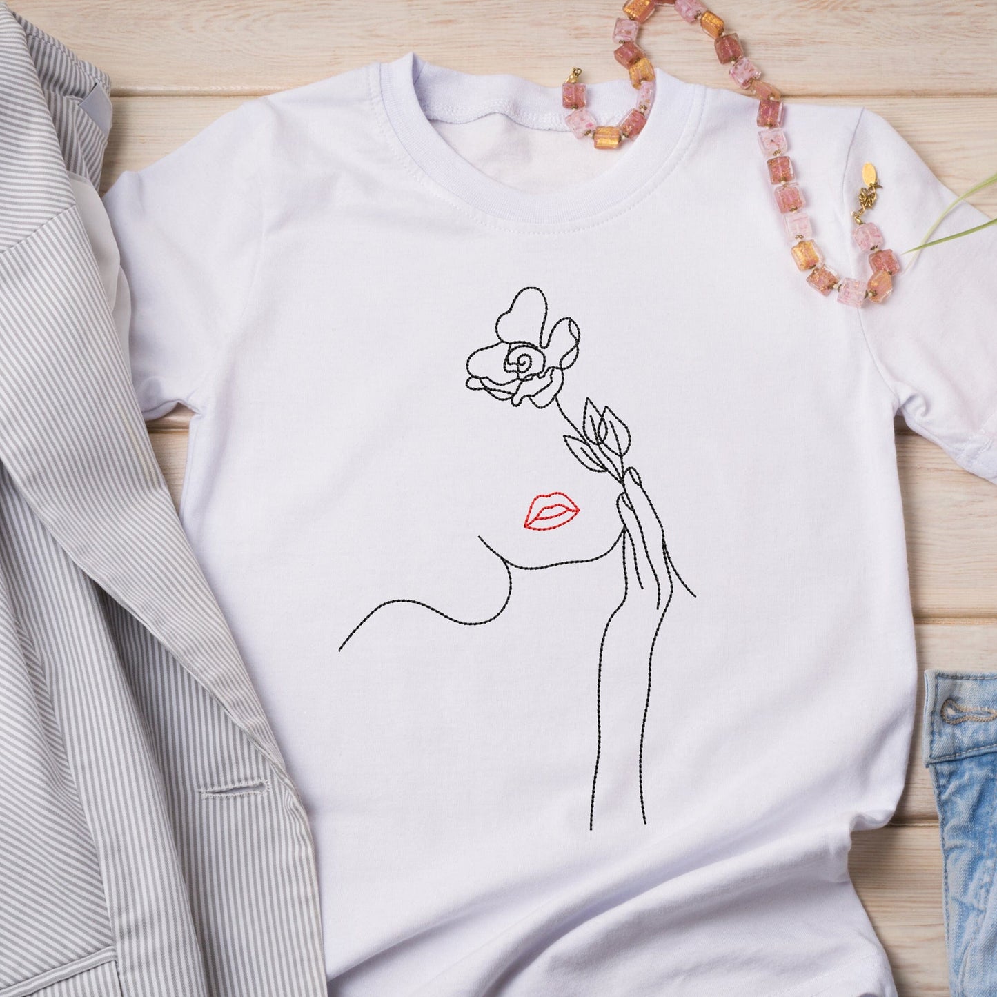 Woman & flower - Embroidery design