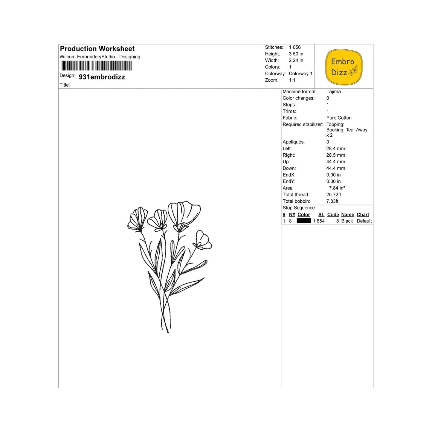 Floral line art - Embroidery design