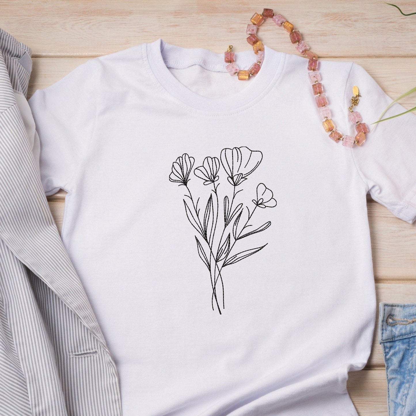 Floral line art - Embroidery design