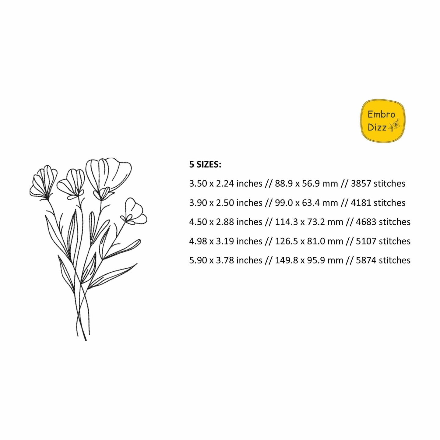 Floral line art - Embroidery design