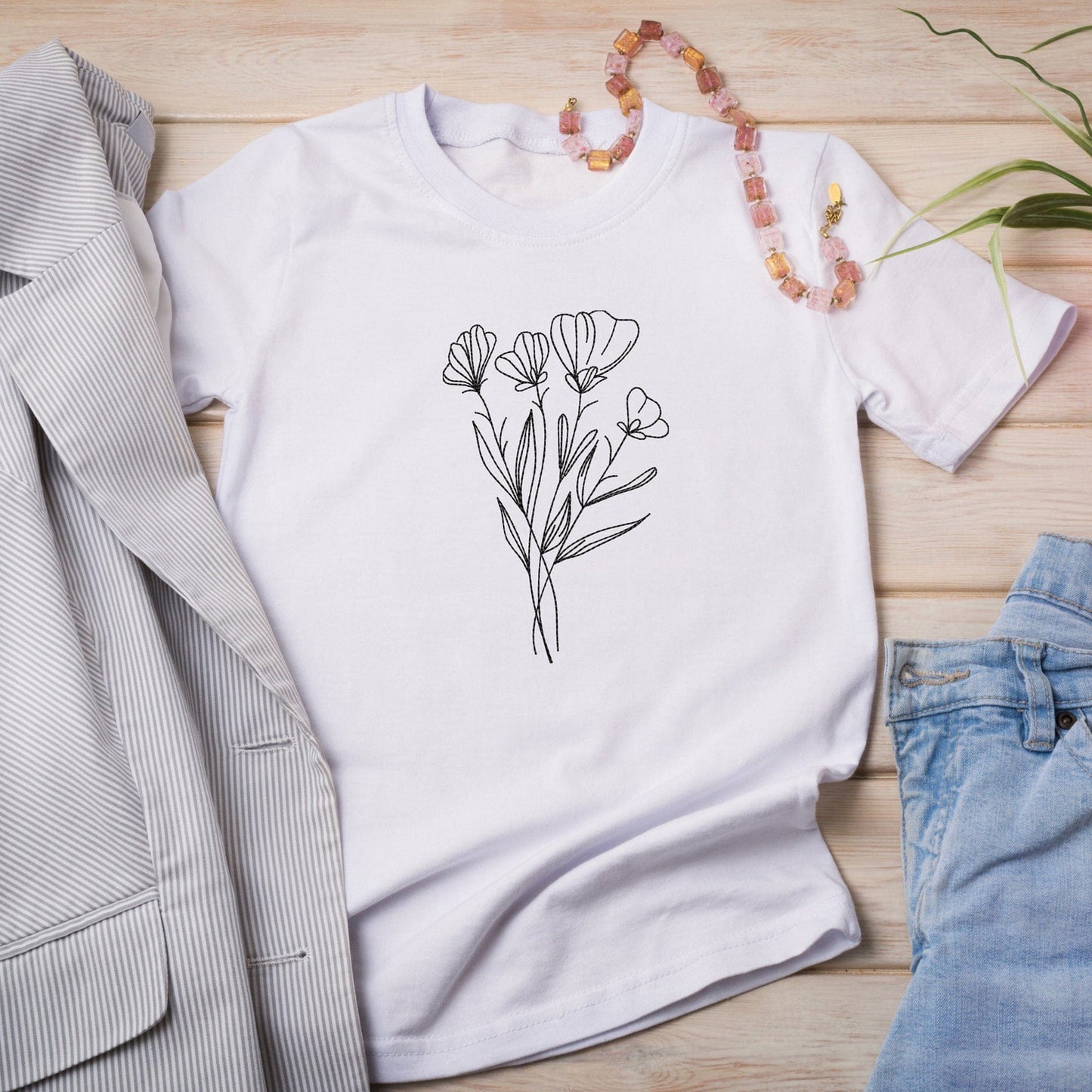 Floral line art - Embroidery design