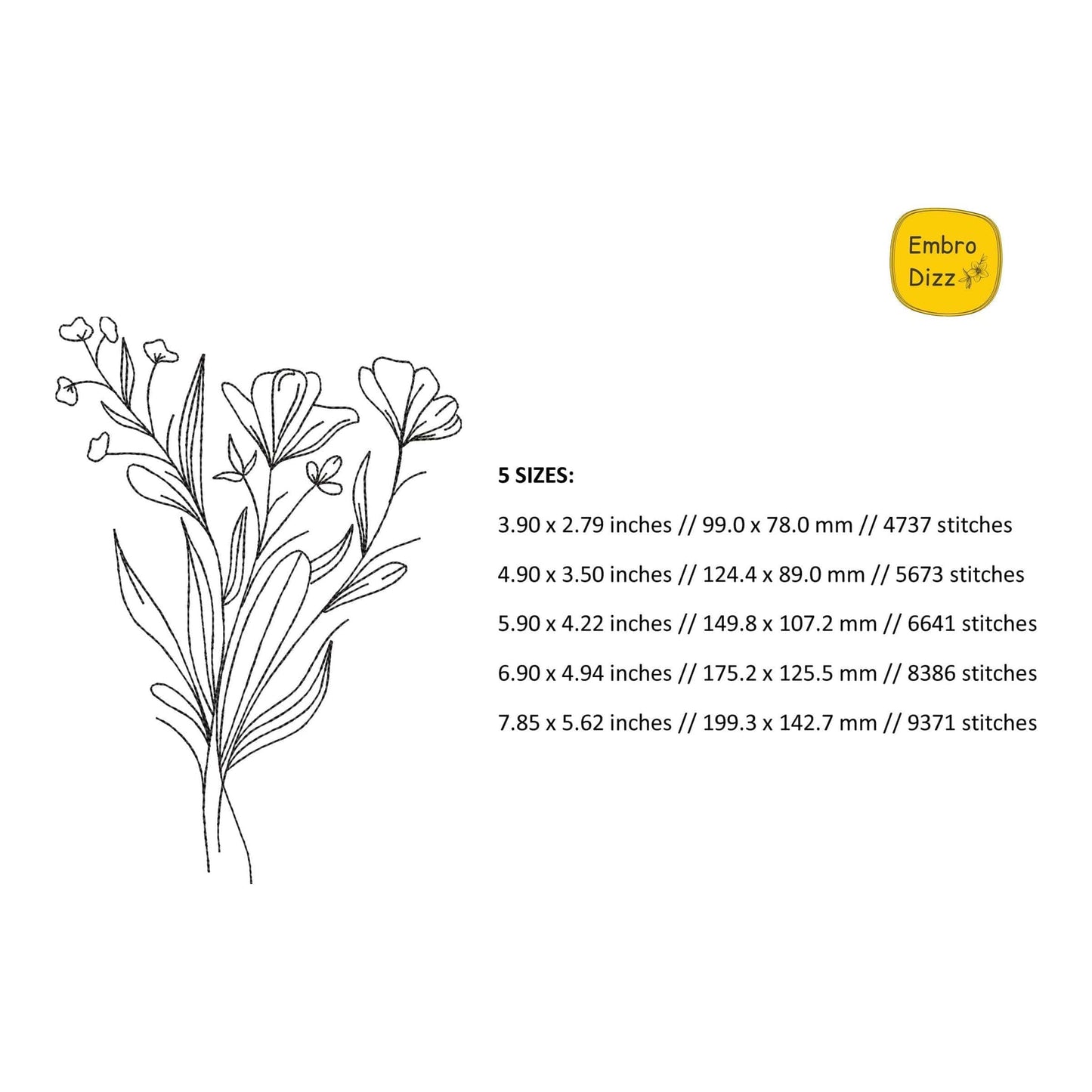 Flower line art - Embroidery design