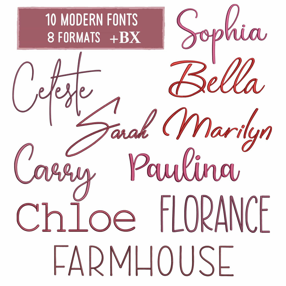 10 modern embroidery font bundle