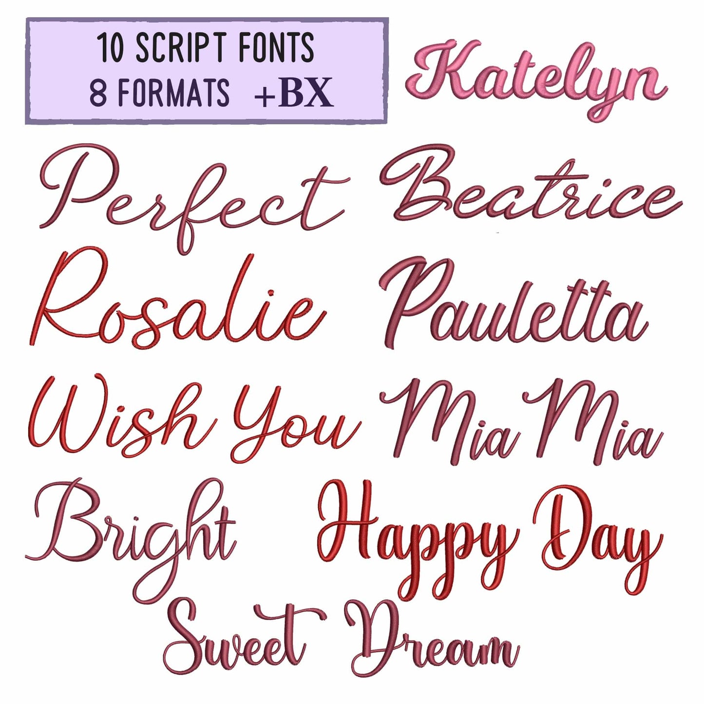 10 Script embroidery fonts bundle