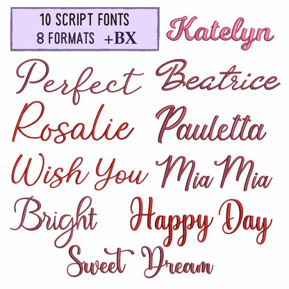 10 Script embroidery fonts bundle