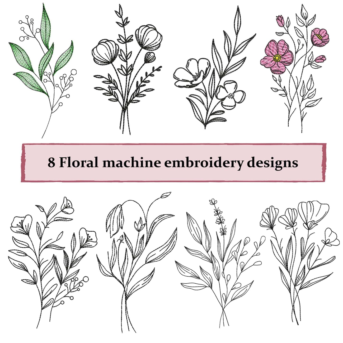 8 Floral embroidery designs bundle