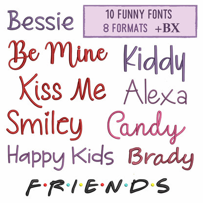 10 Funny embroidery fonts bundle