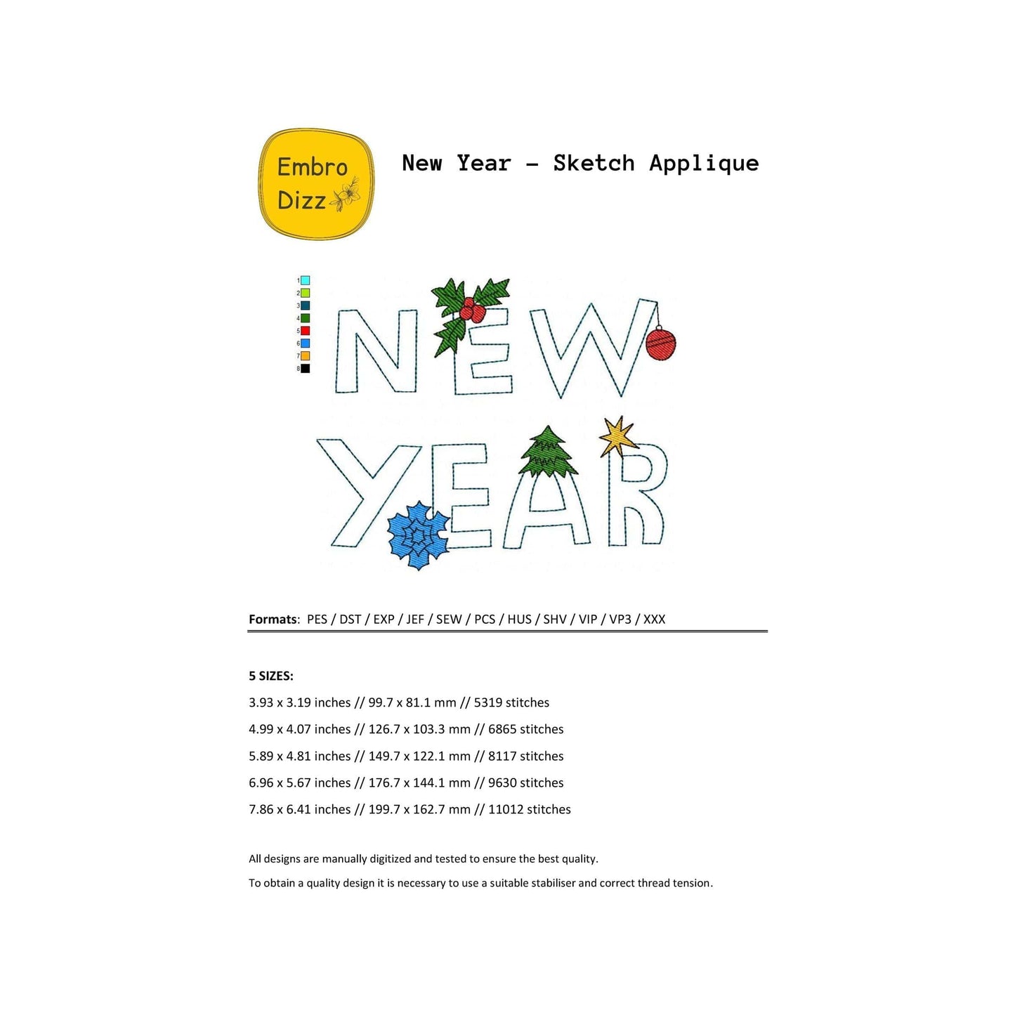 New Year - Applique embroidery design