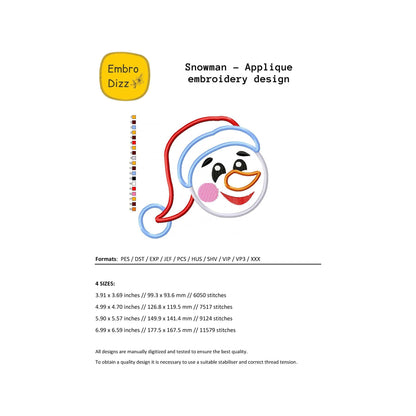 Snowman - Applique embroidery design