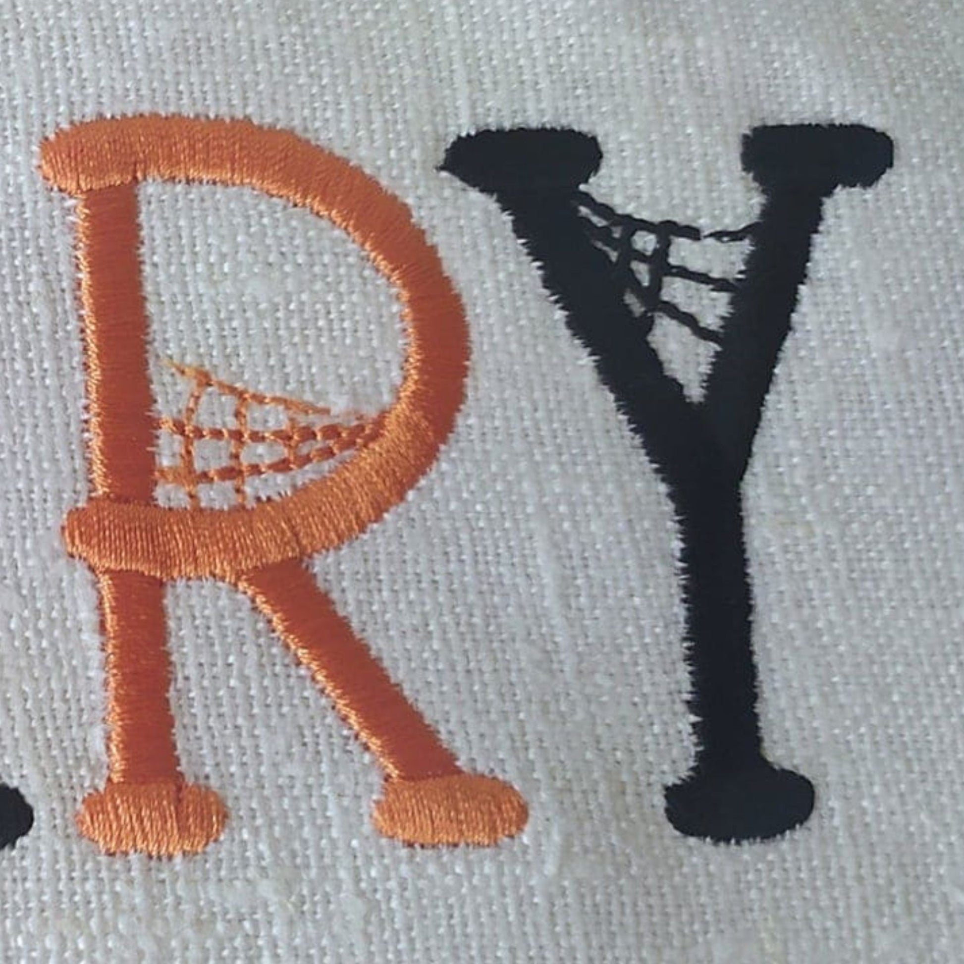 halloween embroidery font close-up of the embroidery 