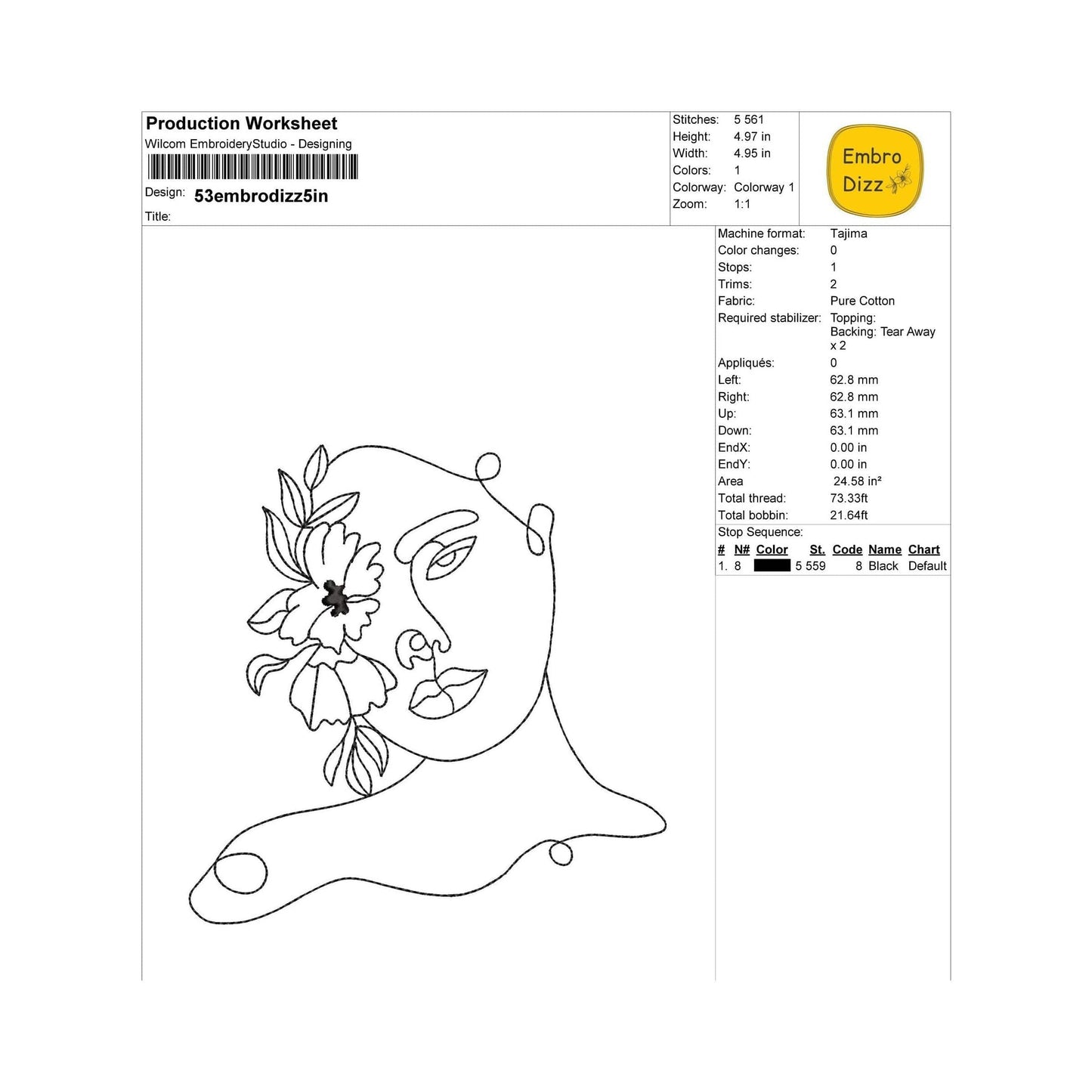 Woman & flower - Embroidery design