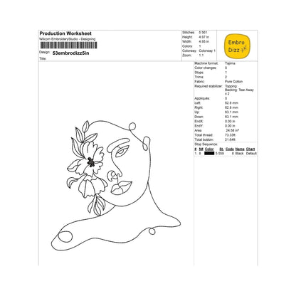 Woman & flower - Embroidery design