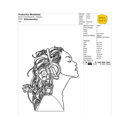 Woman in headphones - Embroidery design