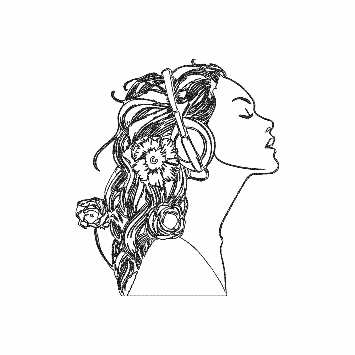 Woman in headphones - Embroidery design