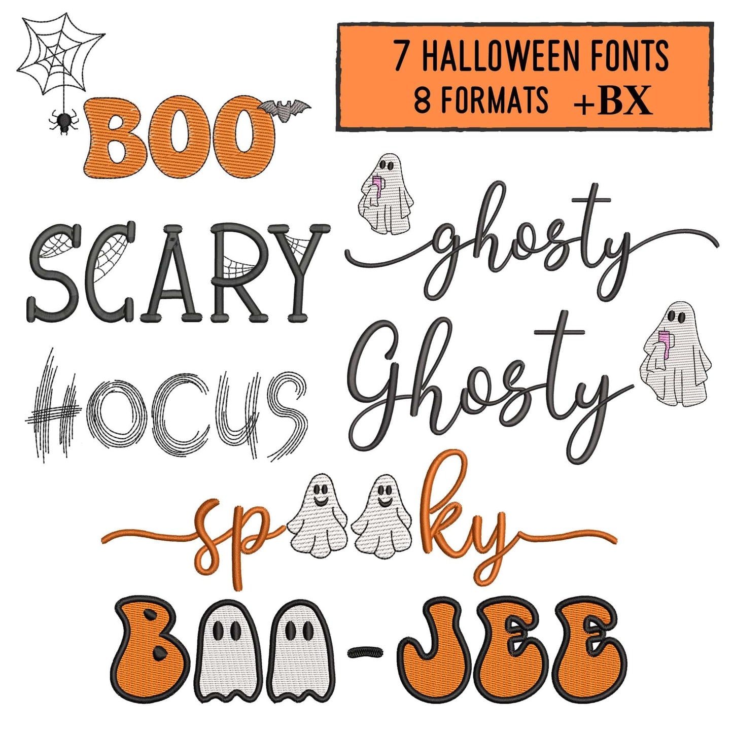 7 Halloween embroidery fonts bundle